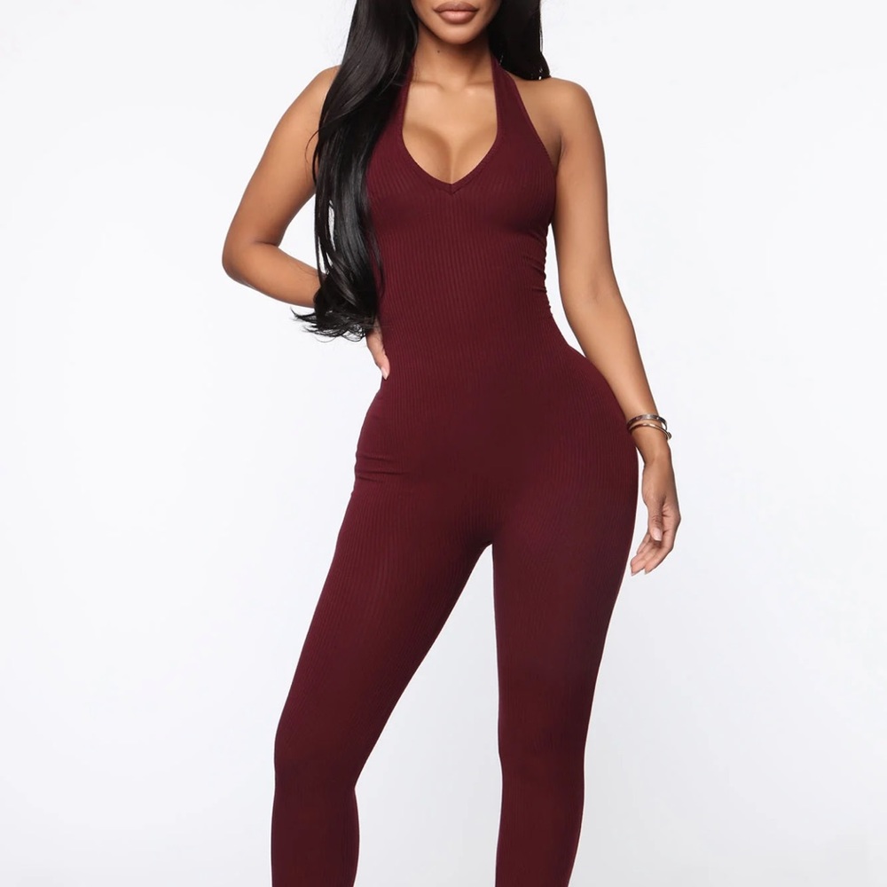 Burgundy Halter Jumpsuit